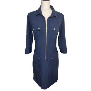 SHARAGANO Blue Long Sleeve Shirt Dress. Size 10P Petite